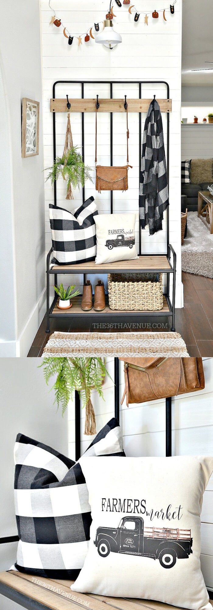 Farmhouse entryway makeover with wood