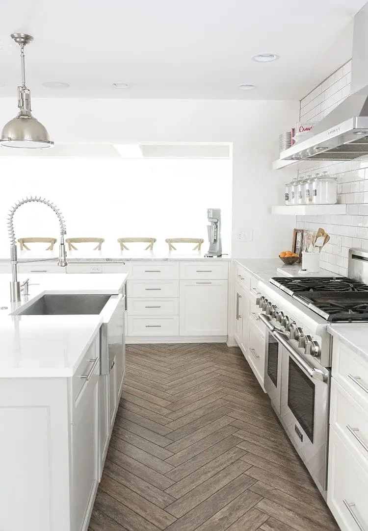 Herringbone tile kitchen floor