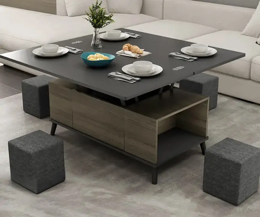 Movable Dining Table with Ottomans in 5 Components Lift Top Coffee Table Collection with Storage