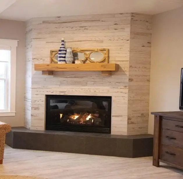 Wood tile fireplace ideas