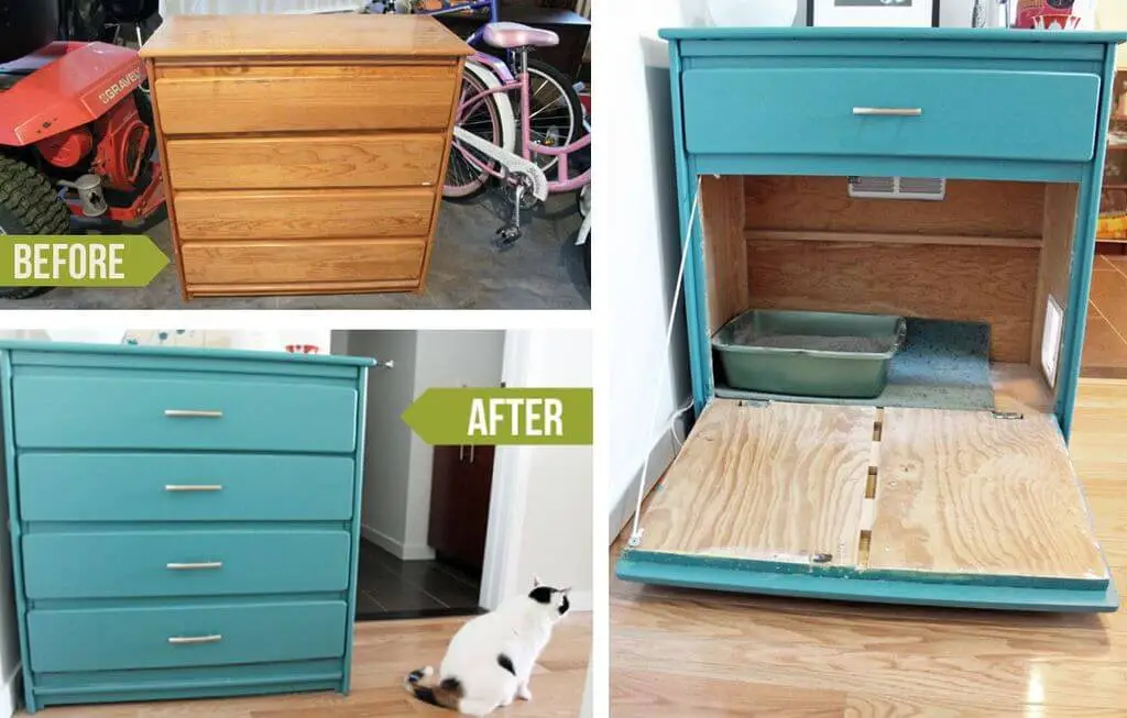 Repainted shelf litter box hideaway