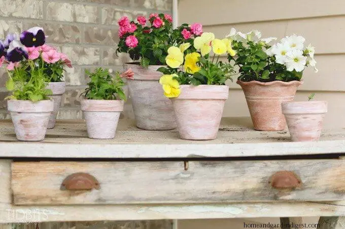 Using whitewashed Terra Cotta Pots