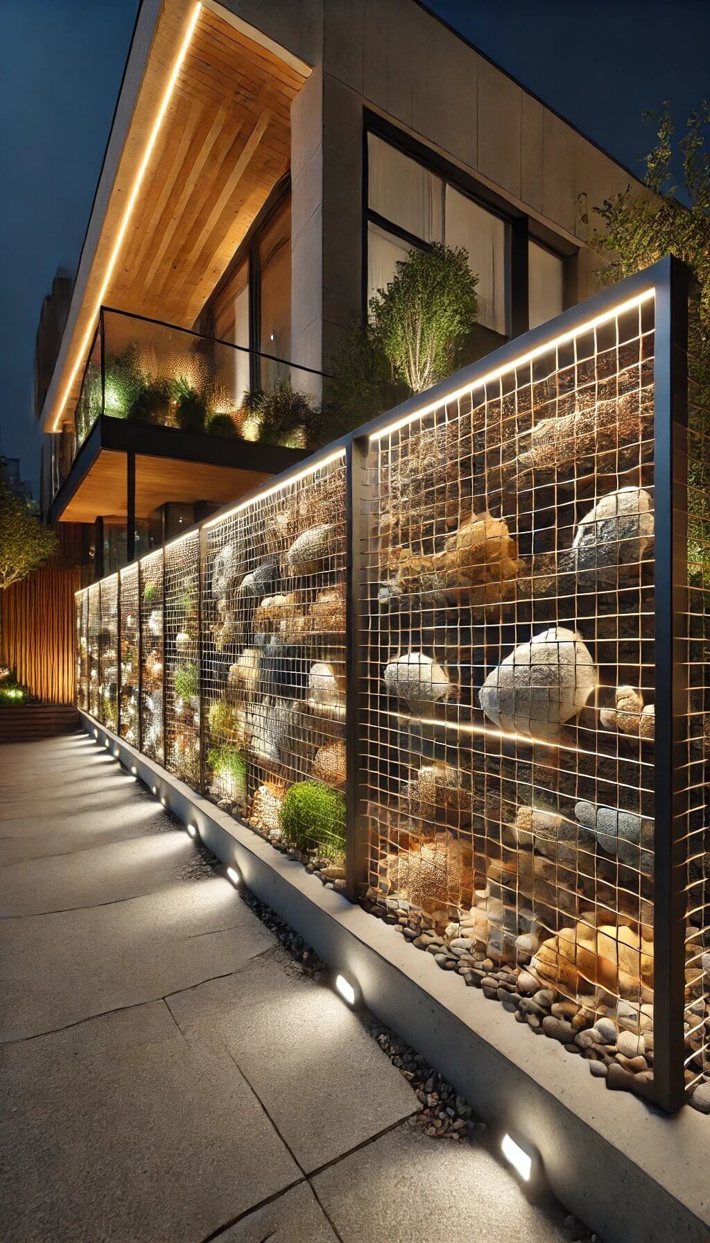 Gabion Fence with LED Lighting