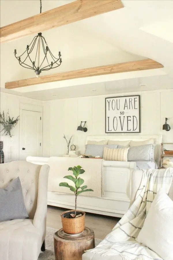 Cozy farmhouse master bedroom