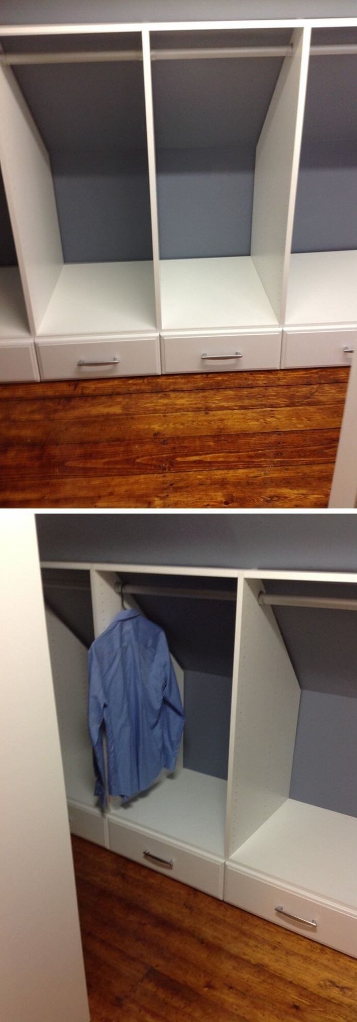 Need an extra closet? Design an easy attic closet with drawers and hanging rods