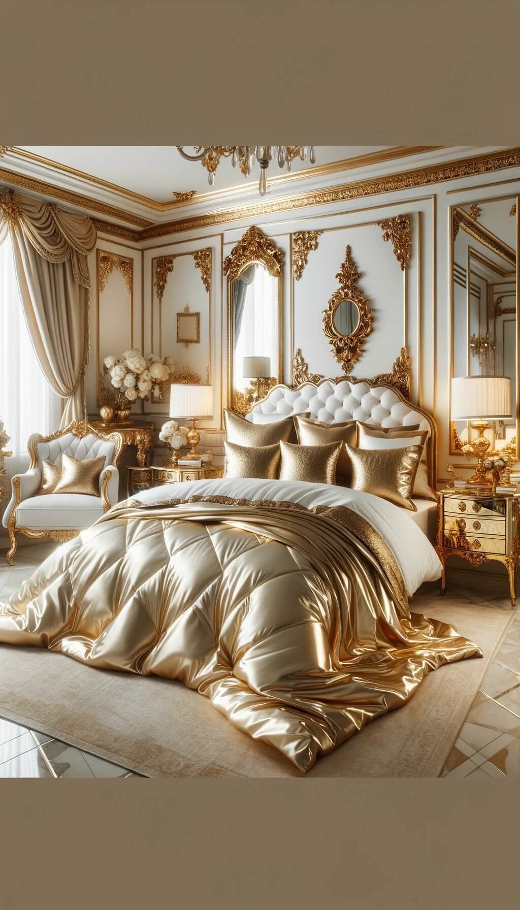 Gold Sheets with a White Comforter