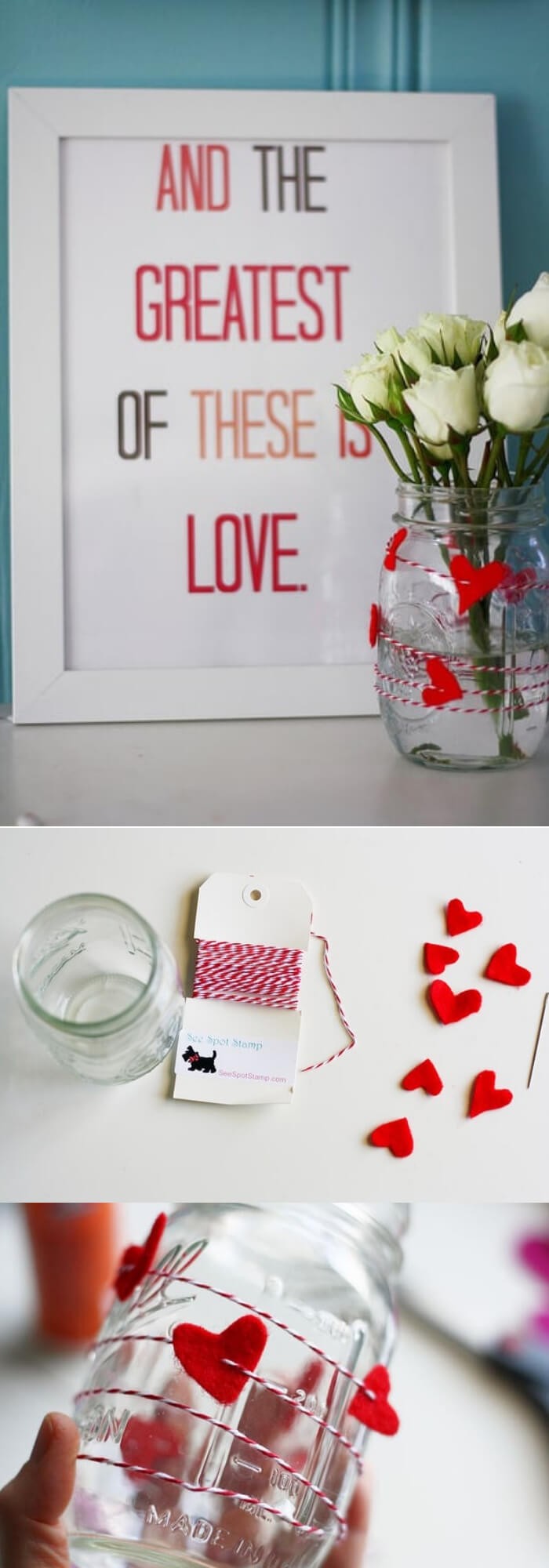 #9. Felt Heart and Twine Mason Jar Vase