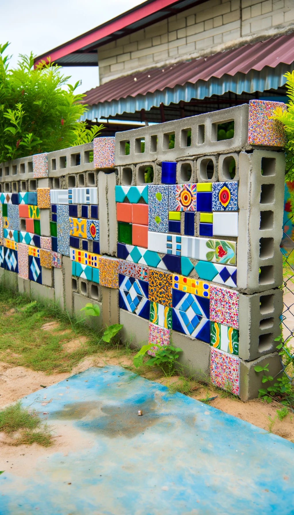 Mosaic Cinder Block Fence