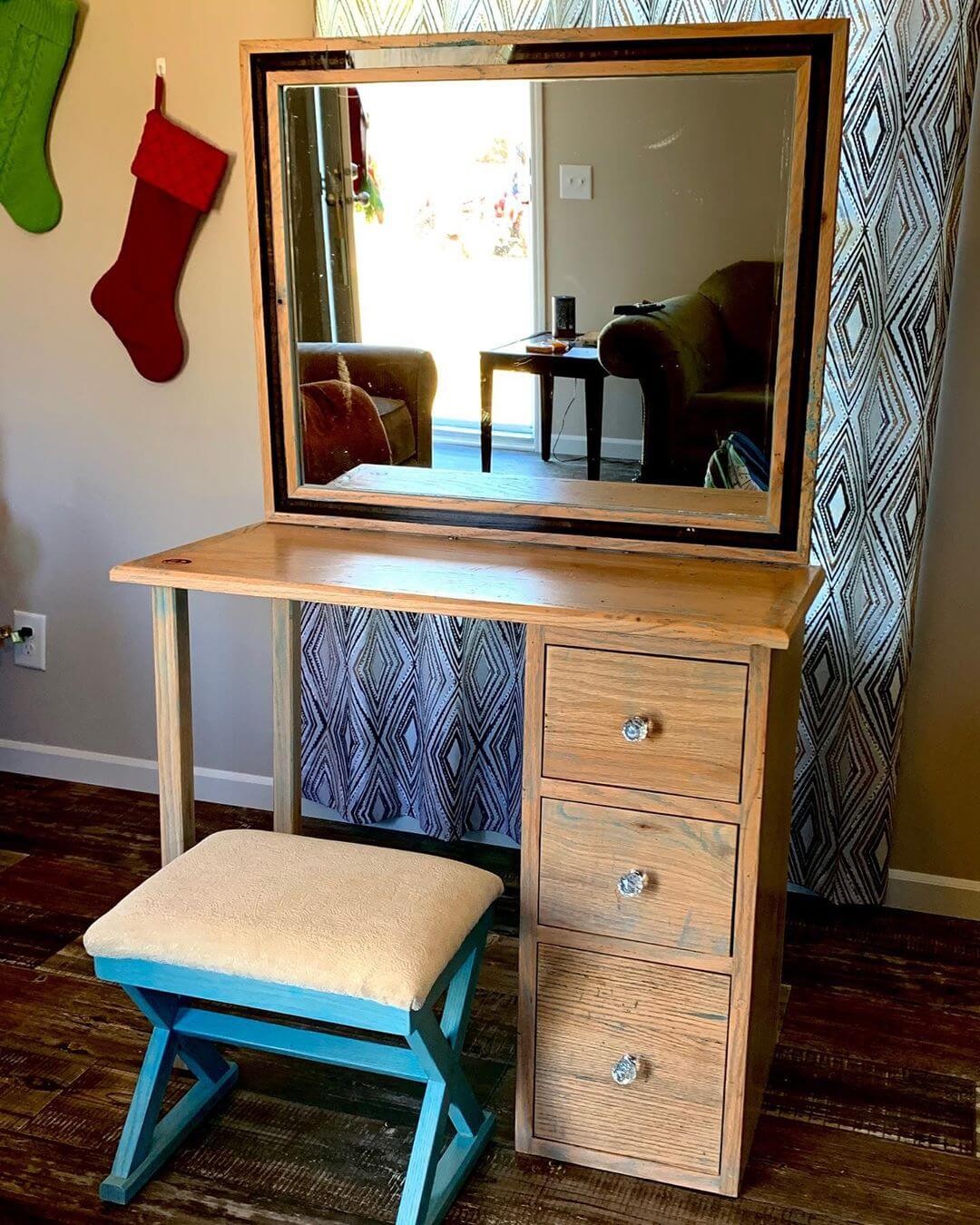 Wood working makeup vanity