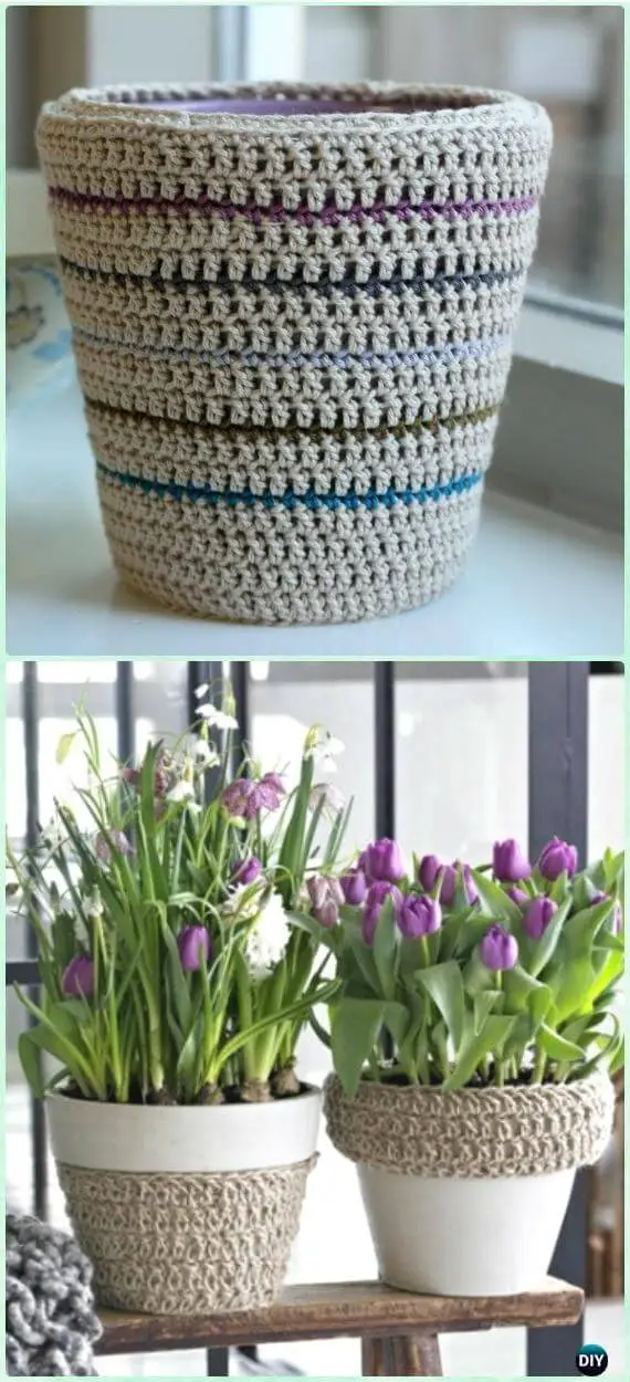 20 Crochet Plant Pot Cosy Cover Free Pattern