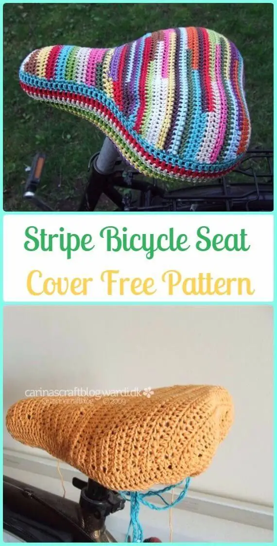 Crochet Stripe Bicycle Seat Cover.