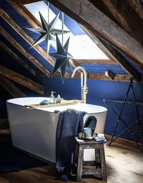 Rustic blue bathroom