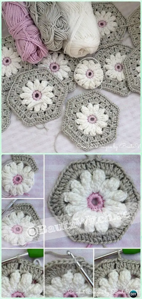 Crochet Mandala Flower Hexagon Motif