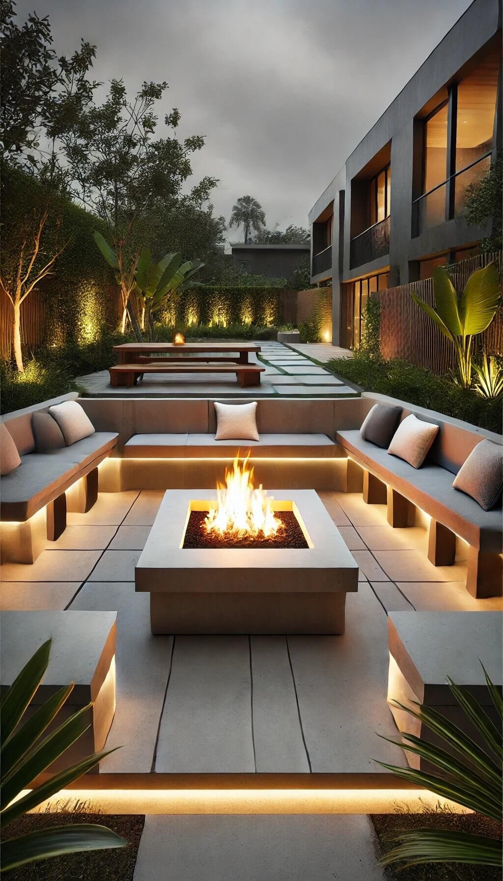 Concrete Fire Pit with Built-In Seating