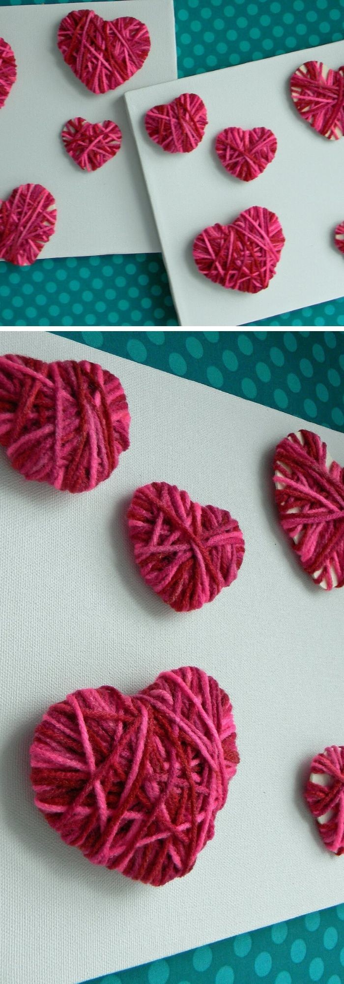 #12. Heart shaped wooden pieces with yarn