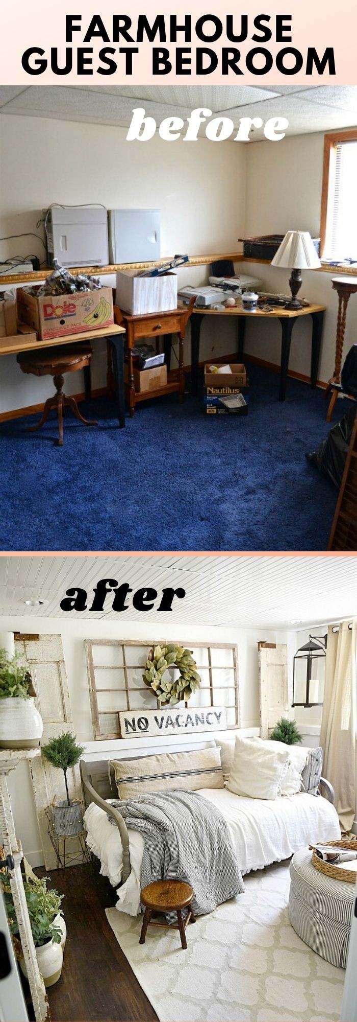 Farmhouse guest bedroom before and after