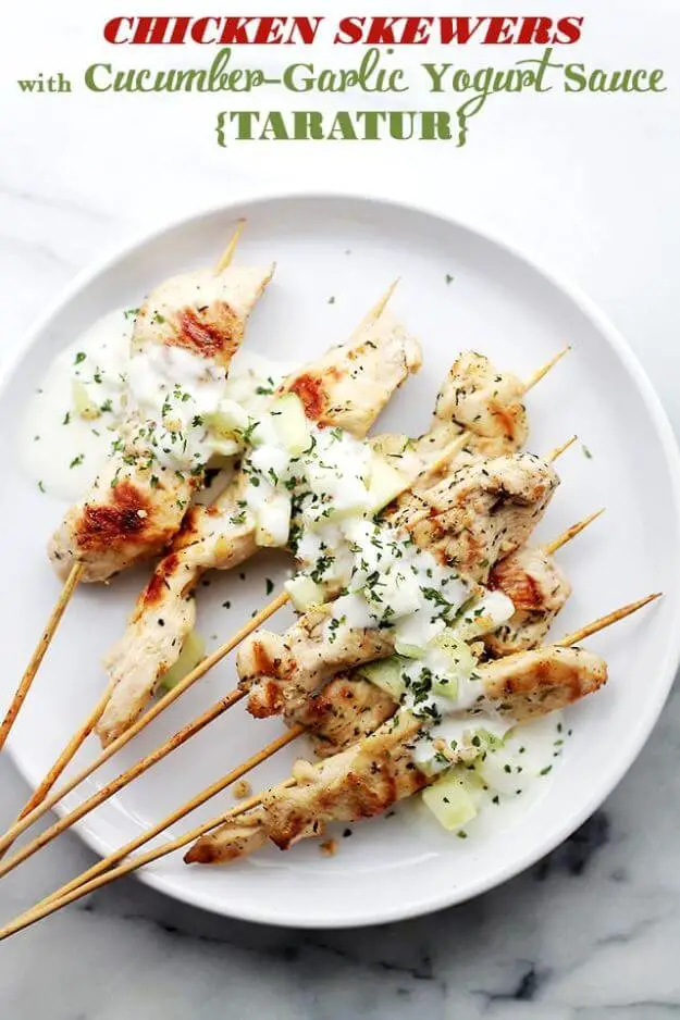 Chicken Skewers With Cucumber-Garlic Yogurt Sauce