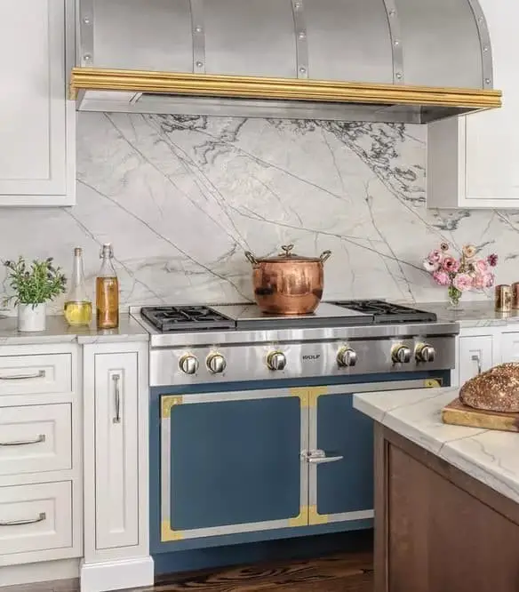 Deep Blue Appliances + White Cabinets.