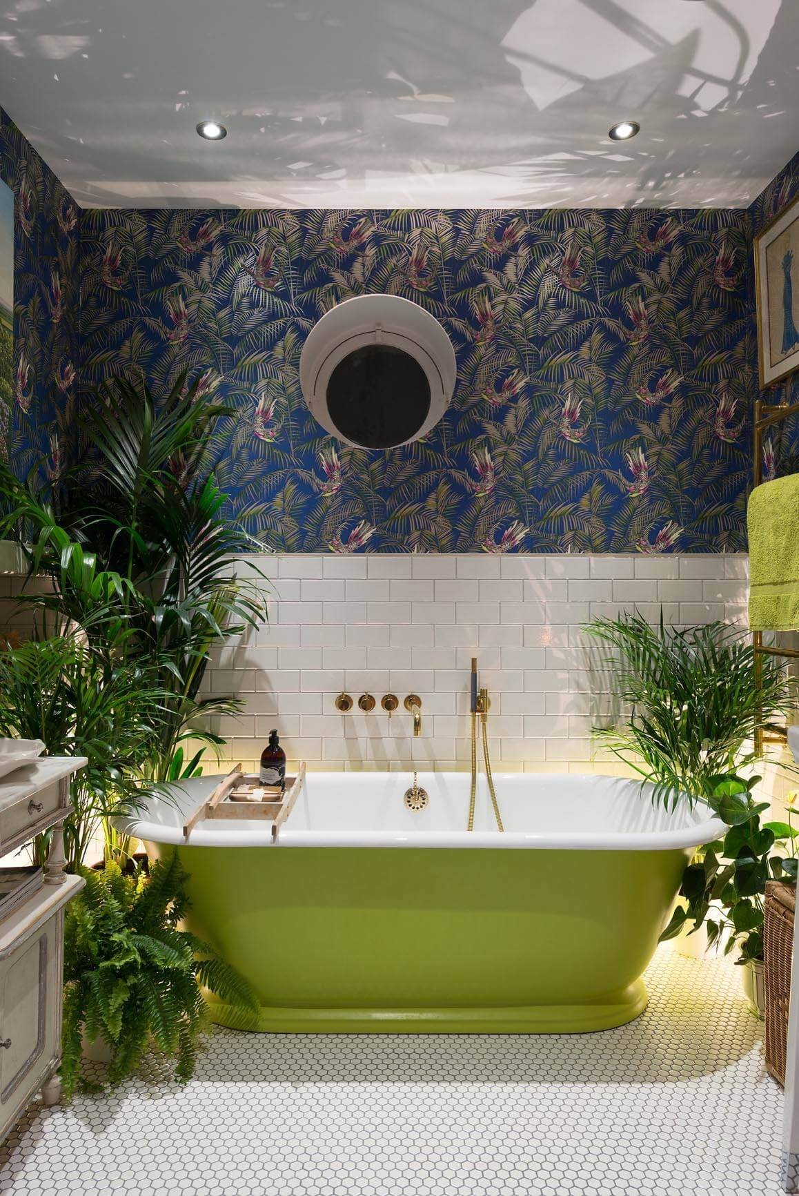 Eclectic tropical rain-forest bathroom