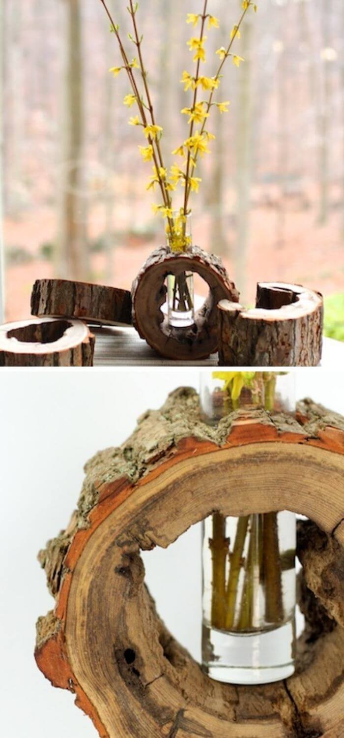 DIY log slice vase