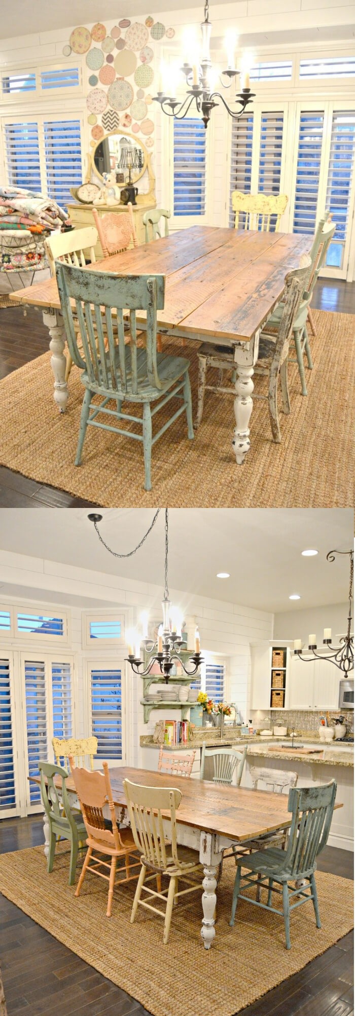 Farm style table w/mismatched chairs