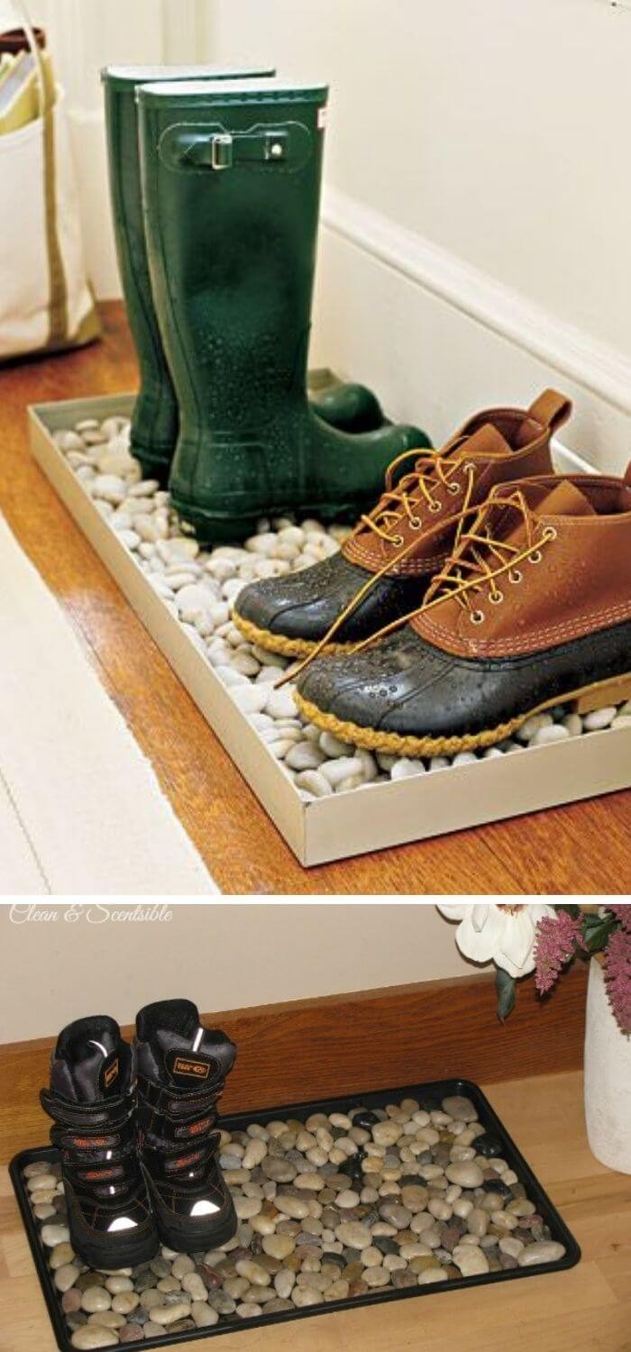 Tackle dirt of shoes with pebble tray