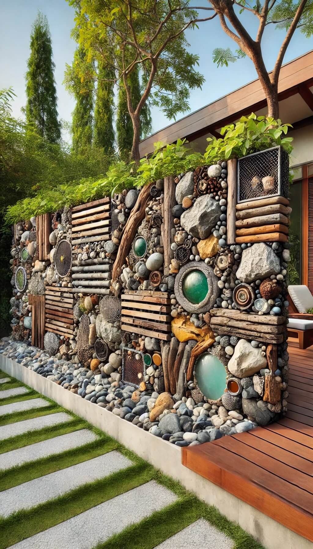 Gabion Fence with Mixed Media