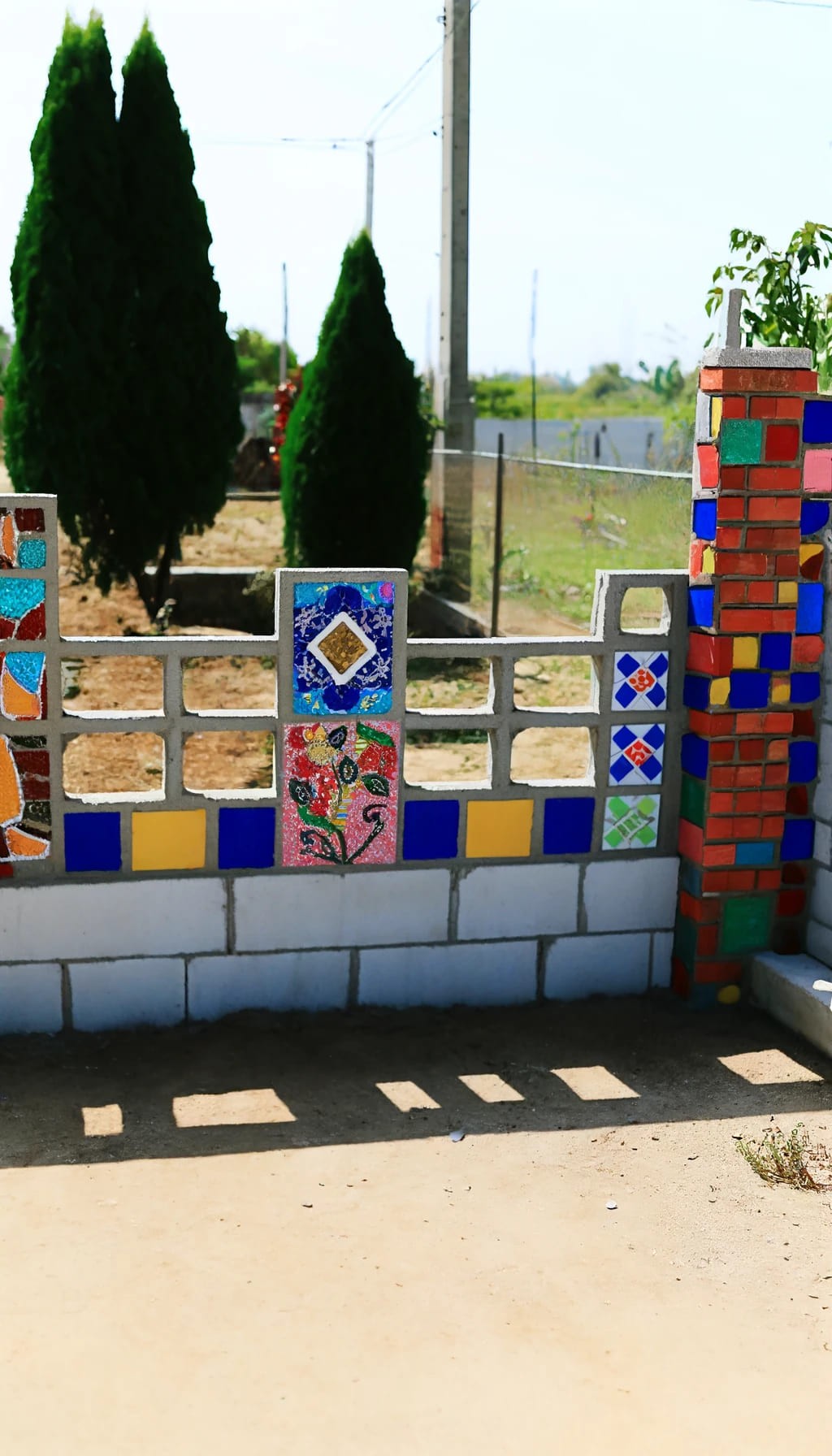 Mosaic Cinder Block Fence