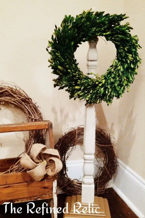 #20. Repurposed table leg wreath holder