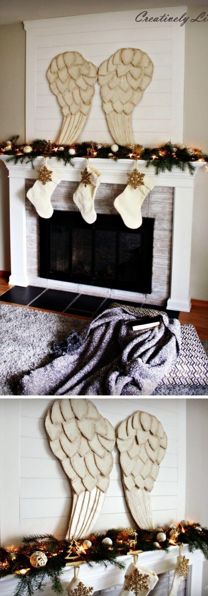 Cheap Christmas mantel decor with two angel wings