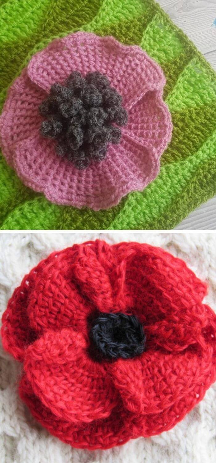 Tunisian crochet poppy