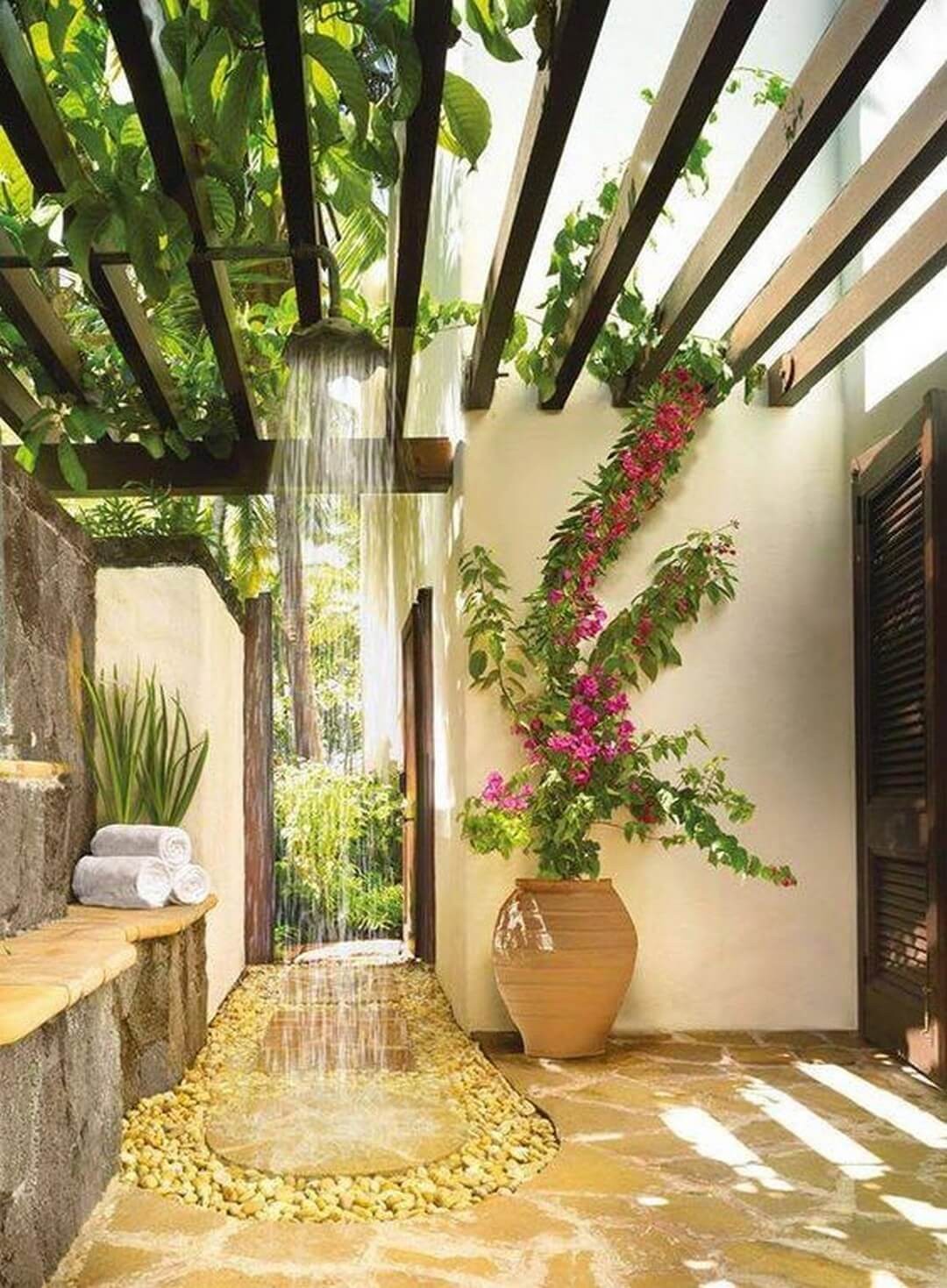 Shower Under a Wood Pergola