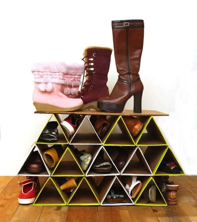 Triangular Shoe Cubbies with a Twist