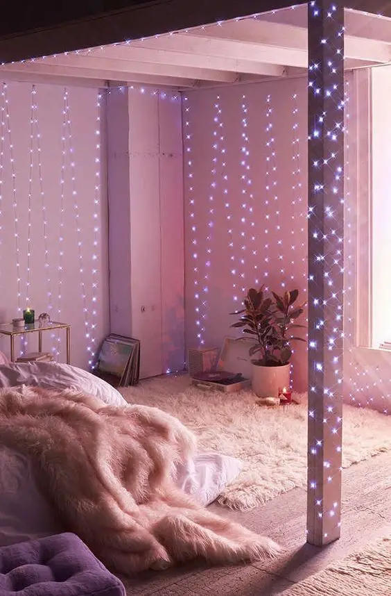 Bedroom string lights ideas