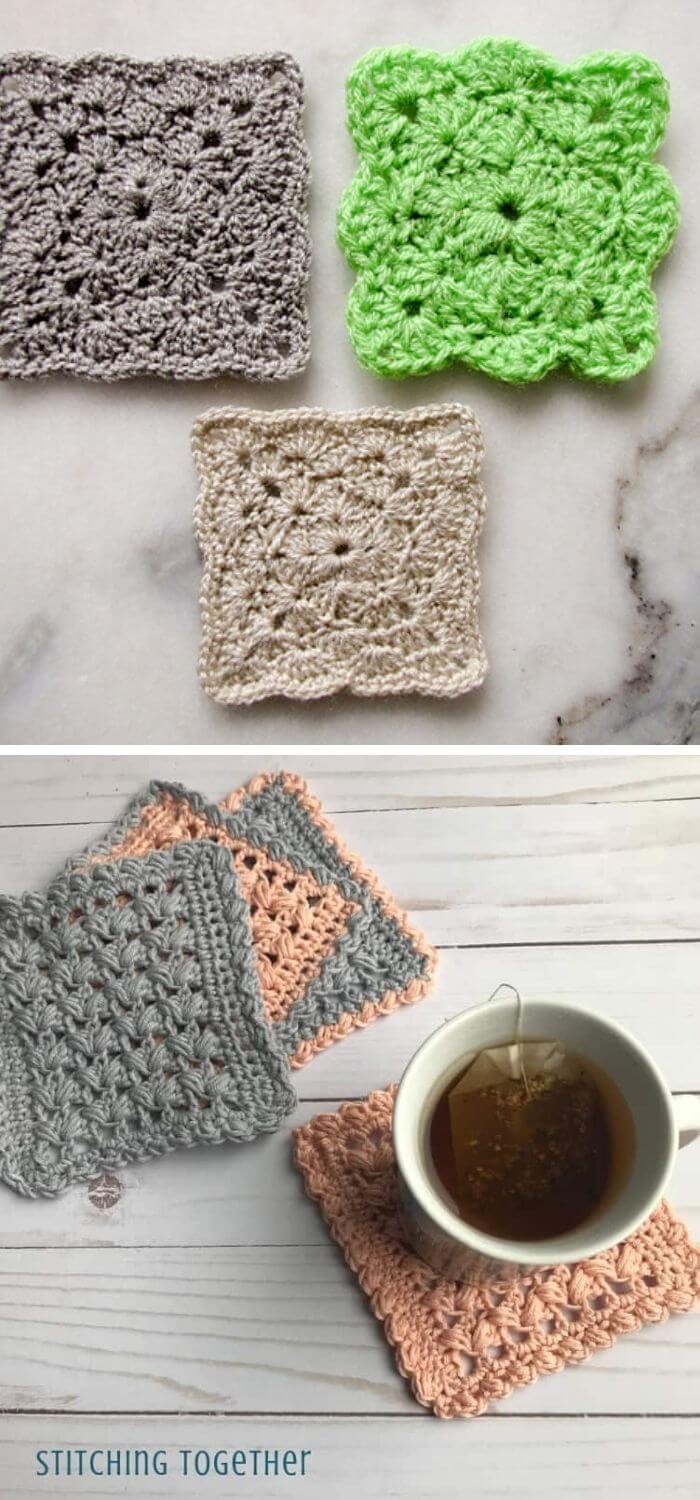 Square Crochet Coasters with Basket