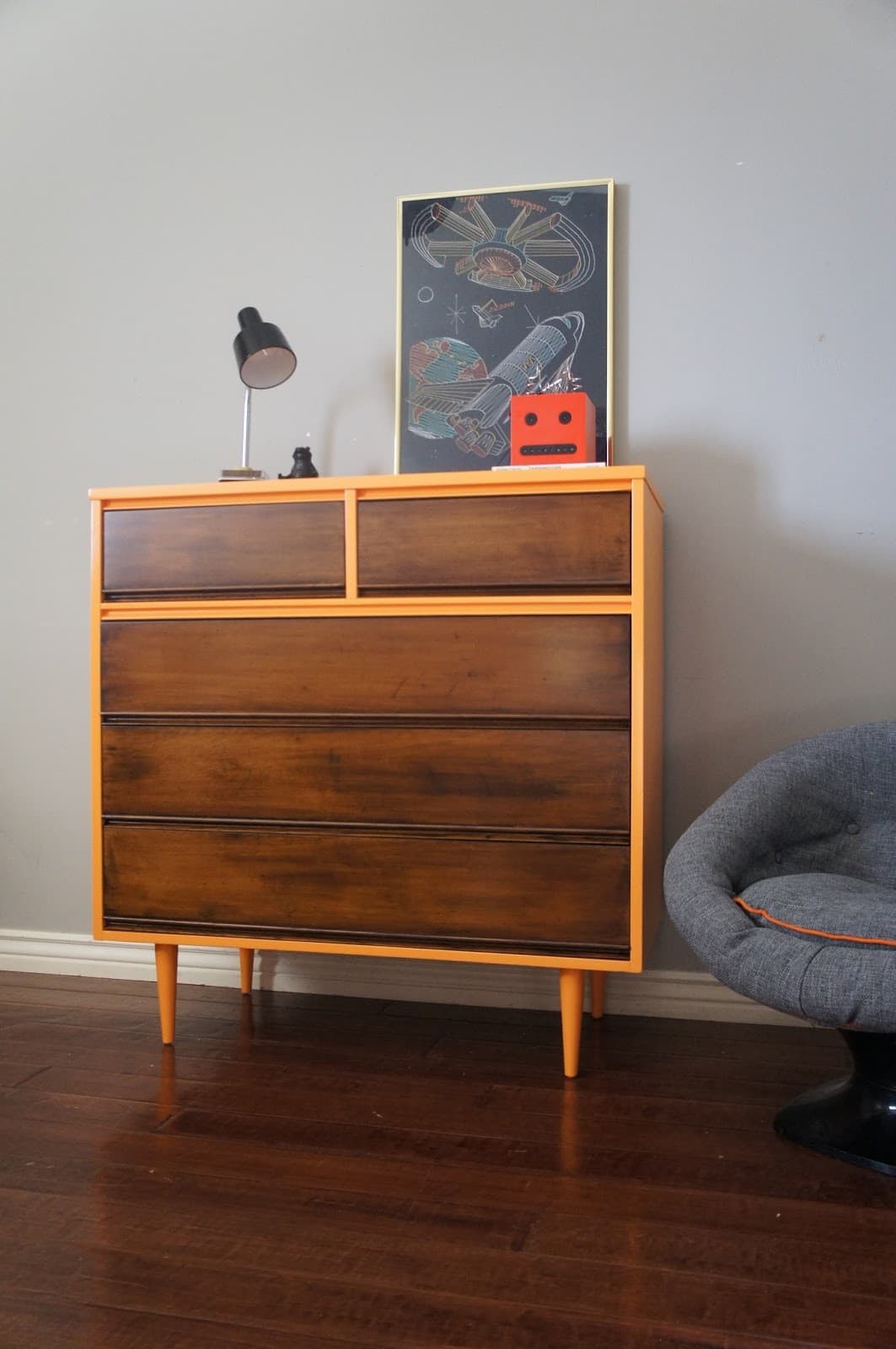 Brown Painted Dresser with Gold Accents