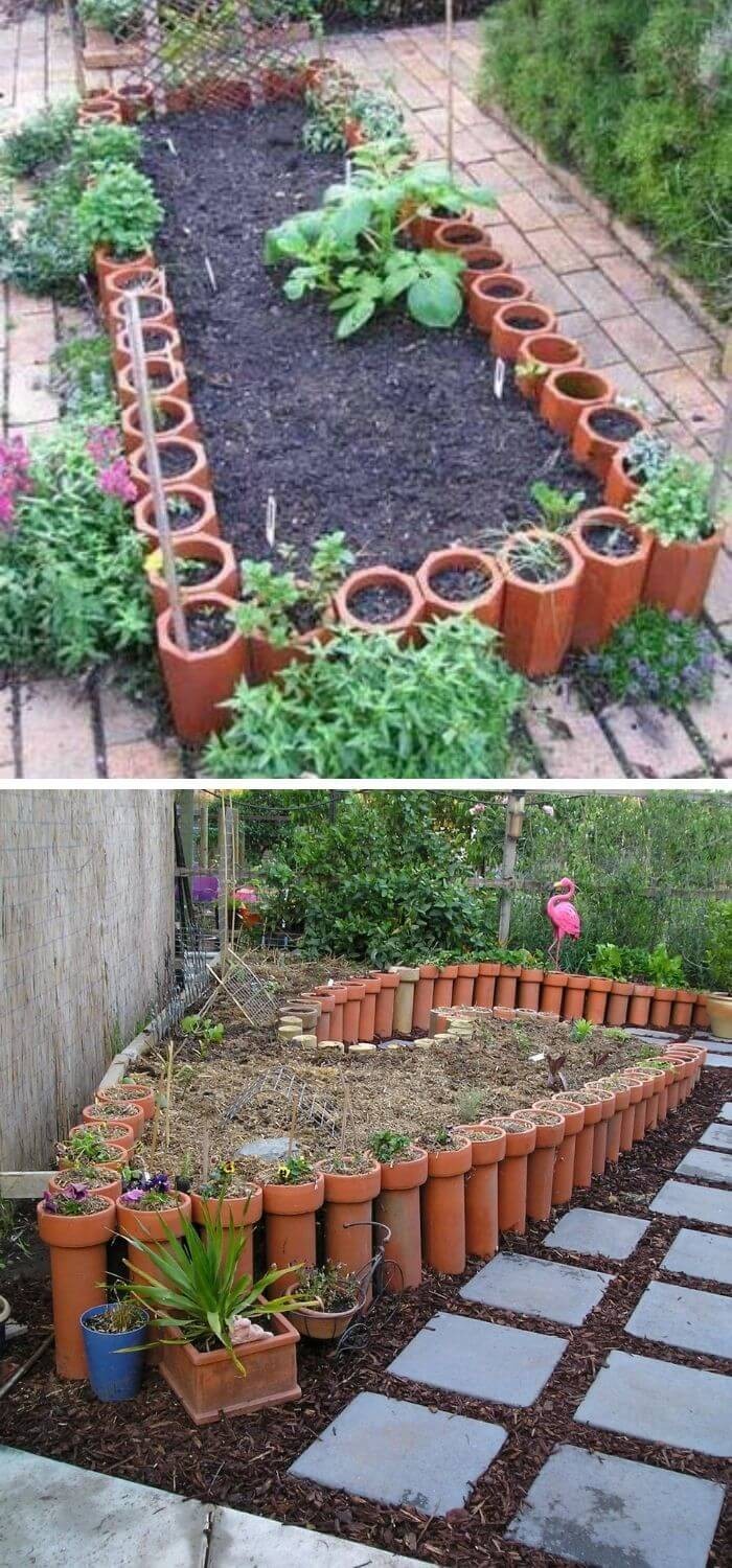 Terracotta pipes garden edging