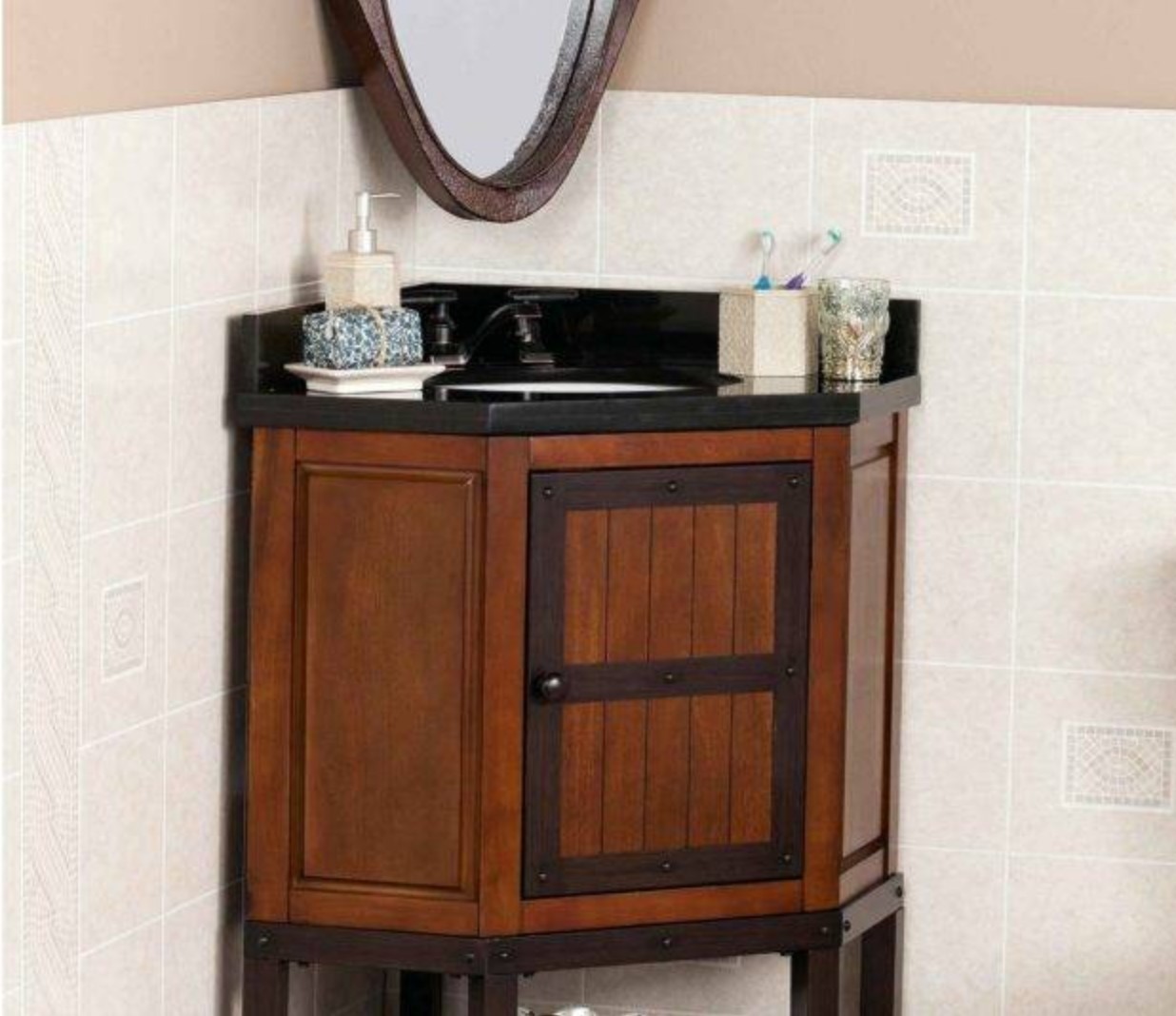 The dark brown cabinet