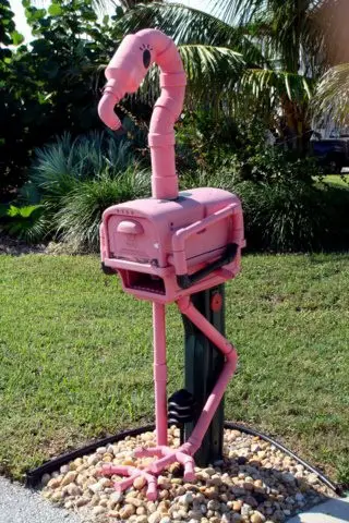 Pink flamingo mailbox