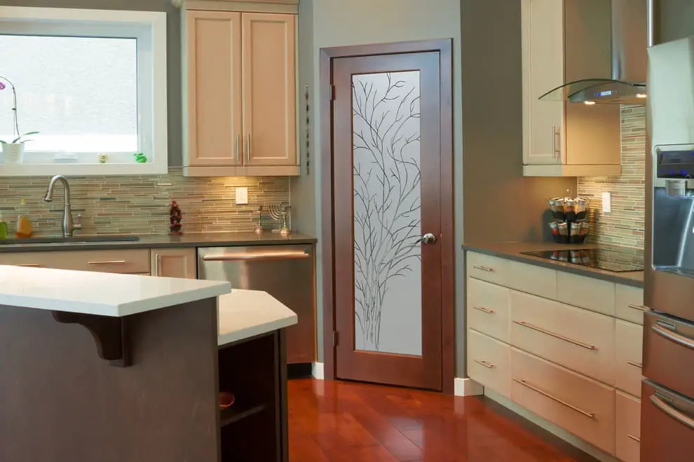 Kitchen ideas with glass pantry door.