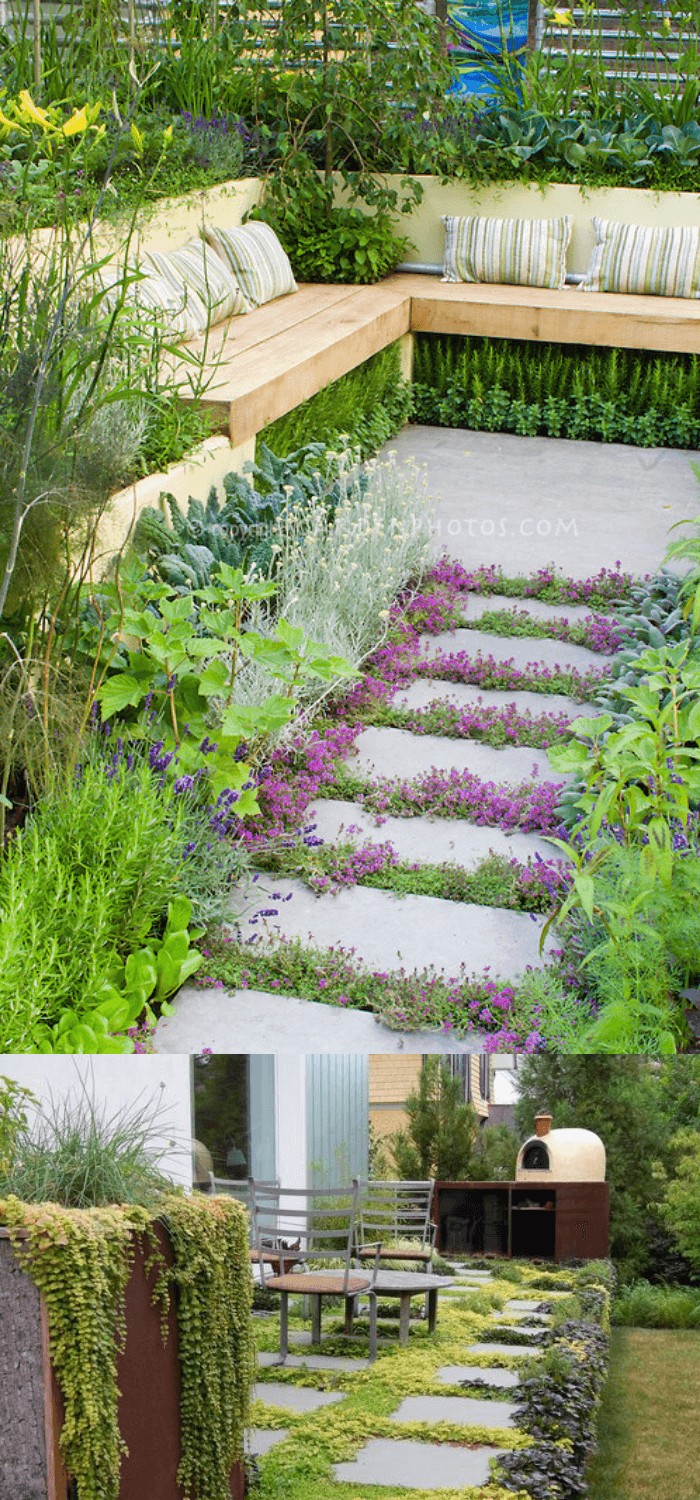 Garden benches with pillow cushions