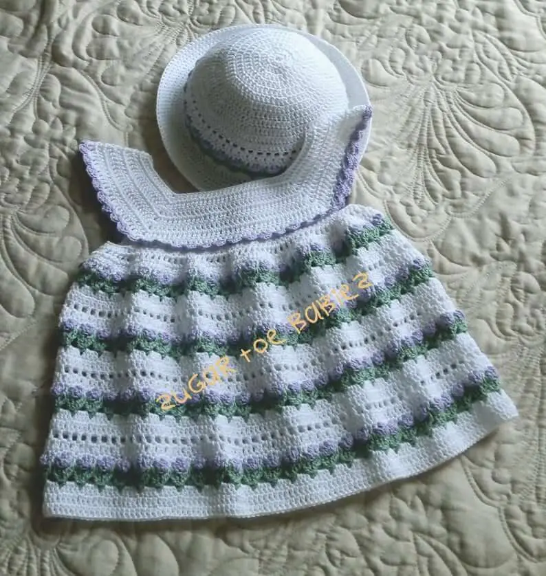 Baby Girl Dress and Bonnet 18 to 24 mo Crochet PDF