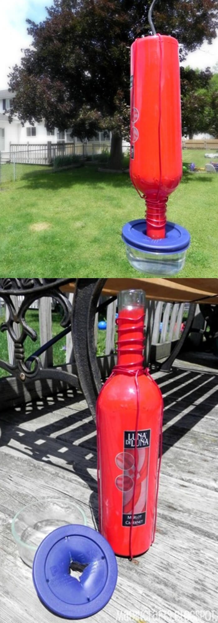 Wine Bottle Hummingbird Feeder