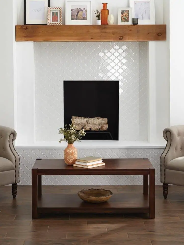 Arabesque tile fireplace