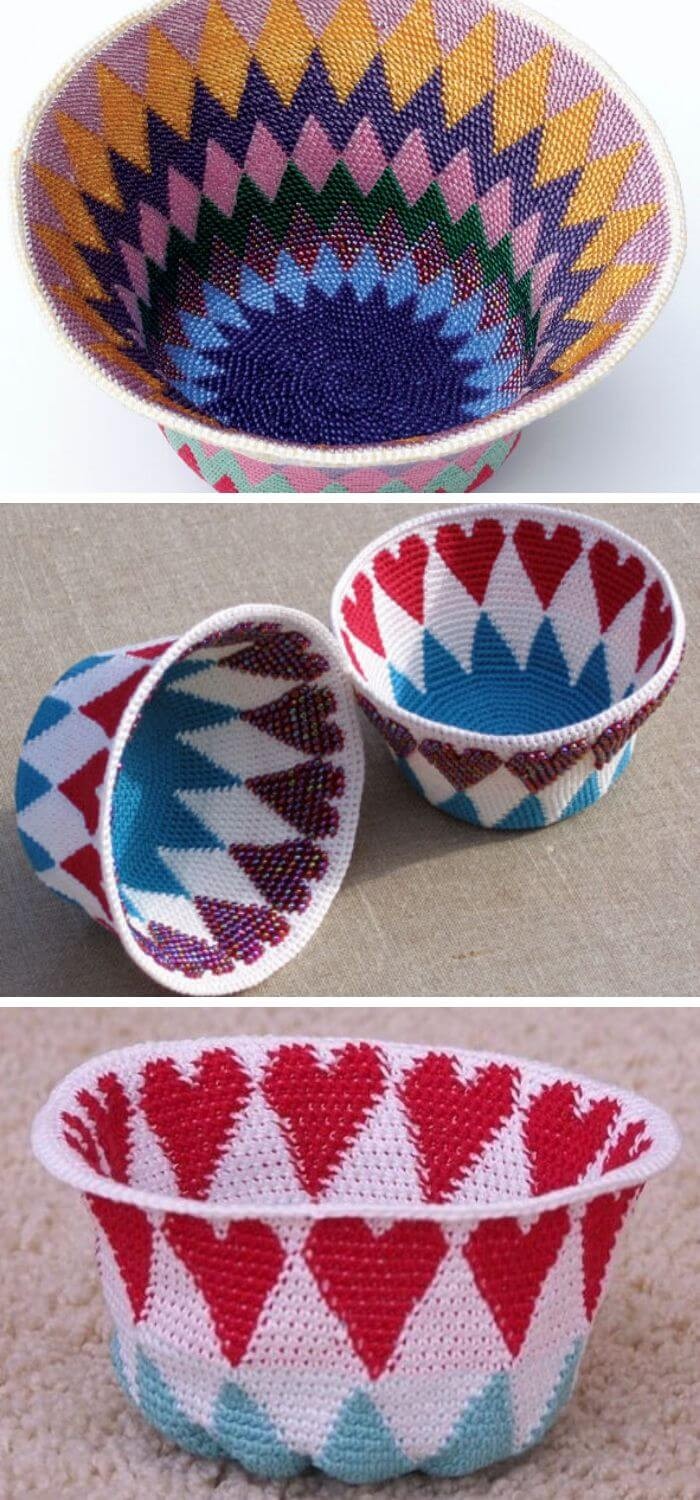 Here is another reversible bead crochet basket