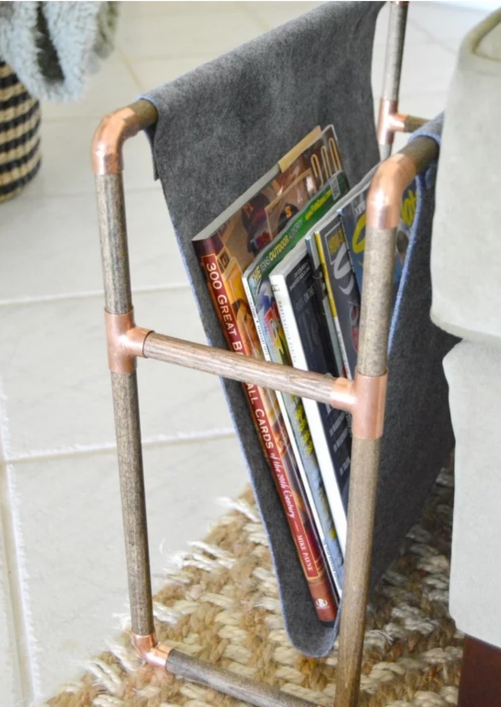 A pipe magazine rack and a piece of cloth