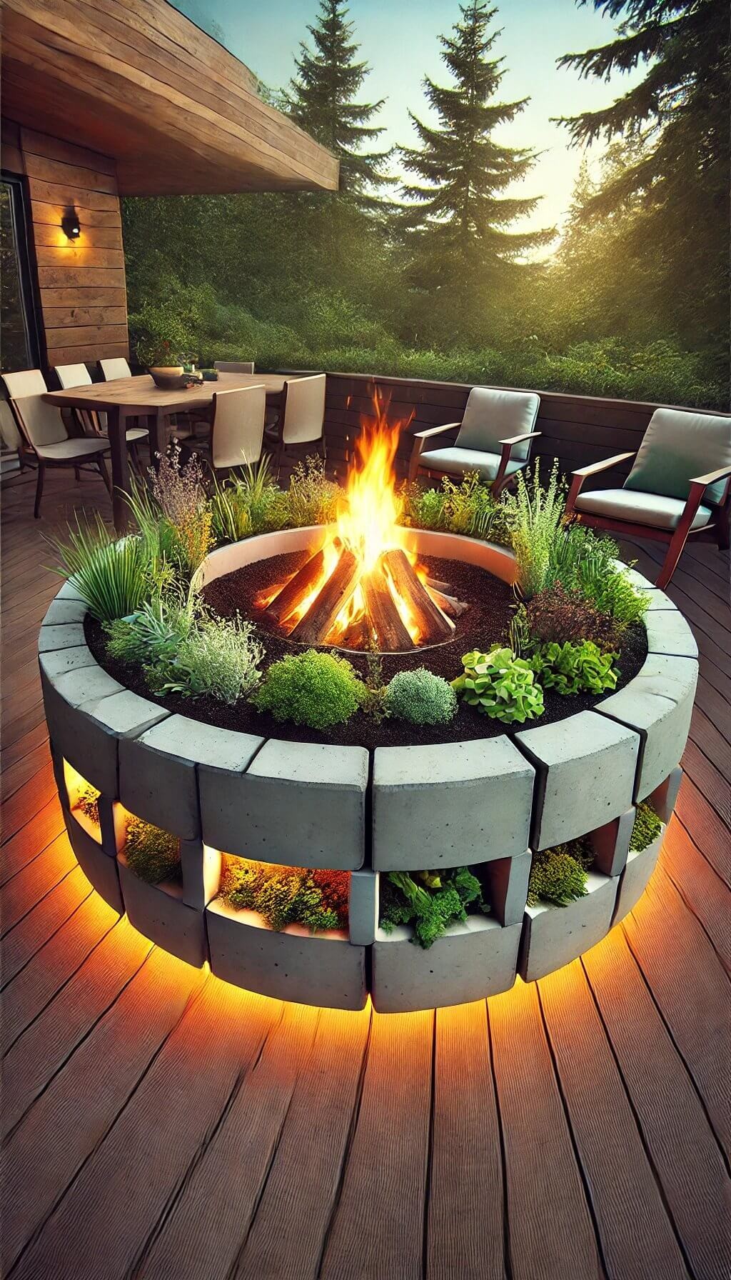 Fire Pit with Integrated Planters