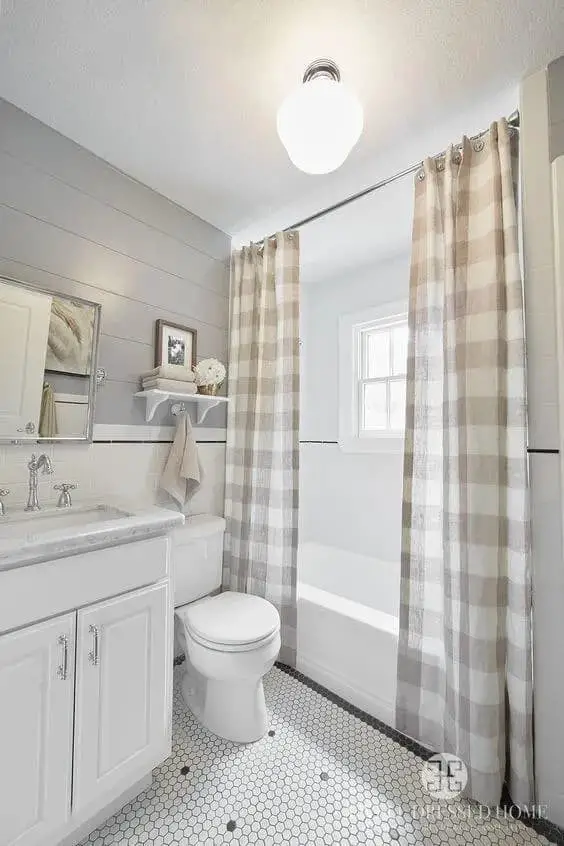 Grey Bathroom with Shower Curtains