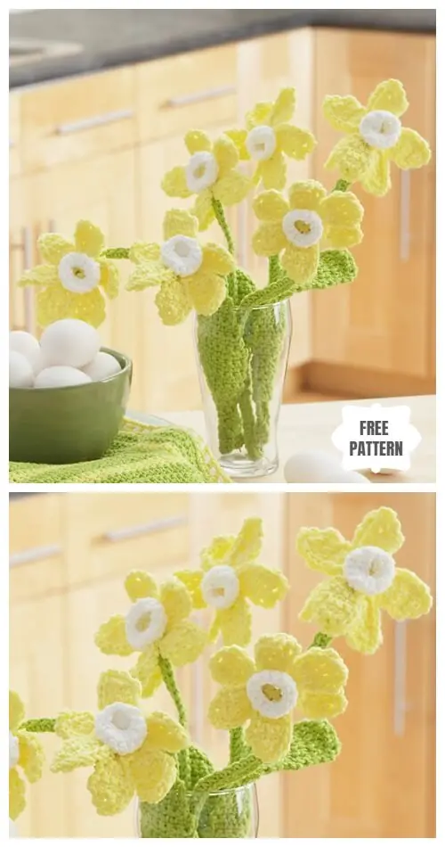 Crochet Daffodils Flower Bouquet Free Pattern