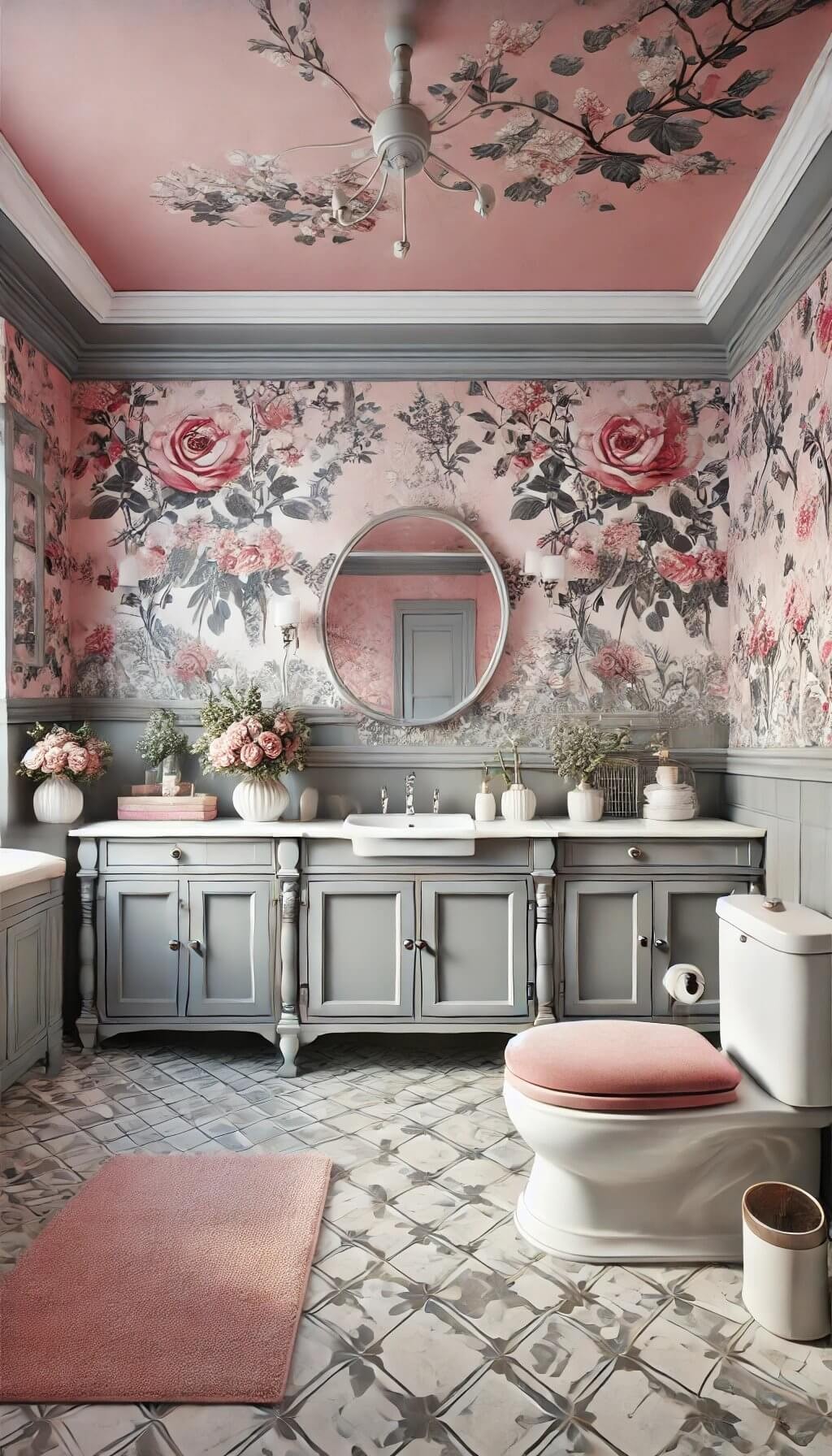 Pink and Grey Floral Wallpaper